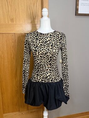 Leopard Print Mini Dress with Black Skirt